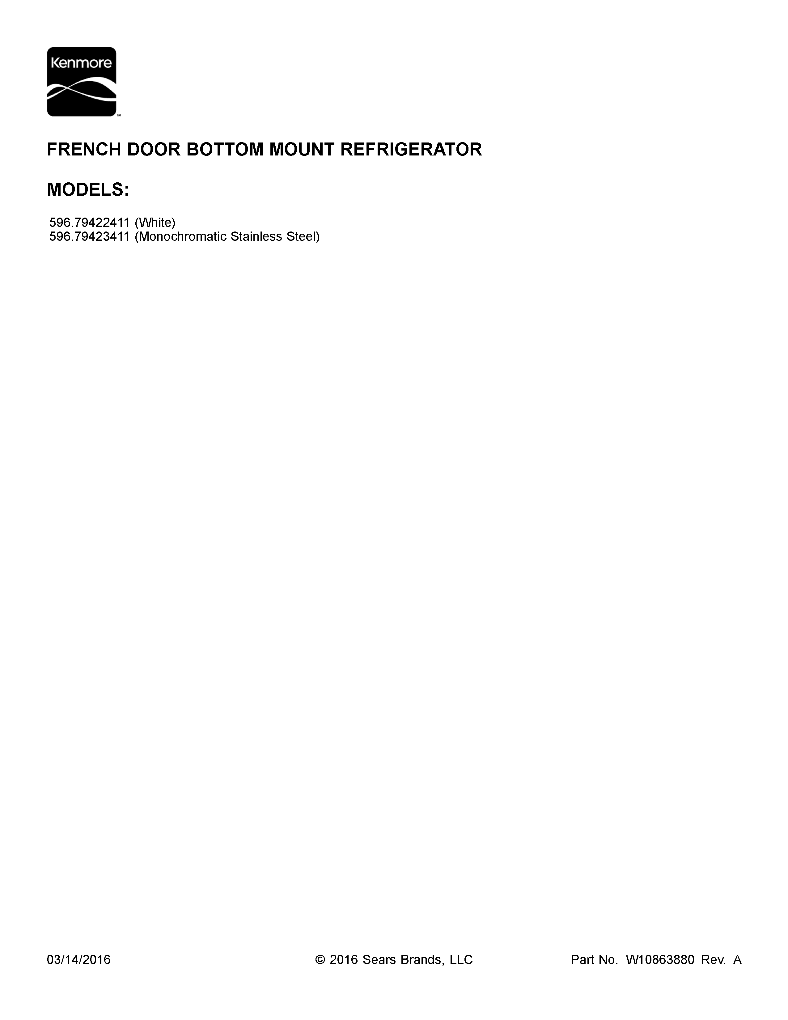 Cover Sheet Diagram and Parts List for 59679422411  Kenmore Refrigerator