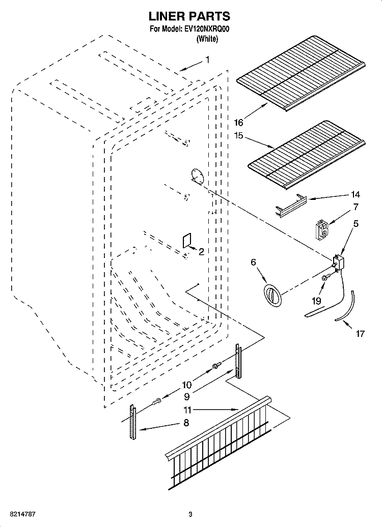 LINER PARTS Diagram and Parts List for EV120NXRQ00  Whirlpool Freezer