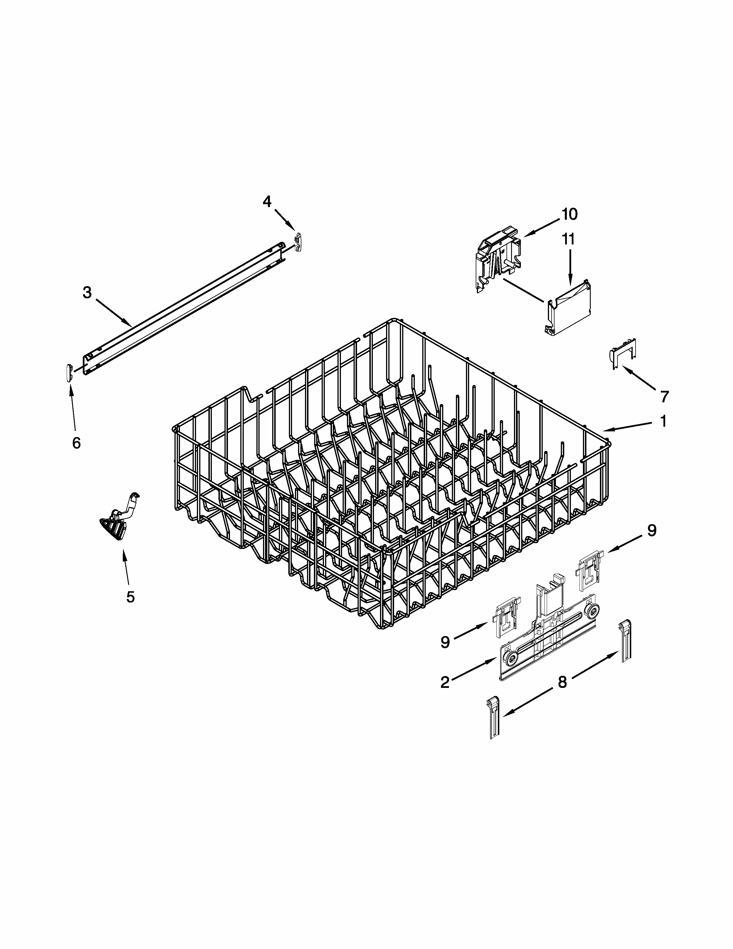 Upper Rack And Track Parts Diagram and Parts List for 66513699N412  Kenmore Dishwasher