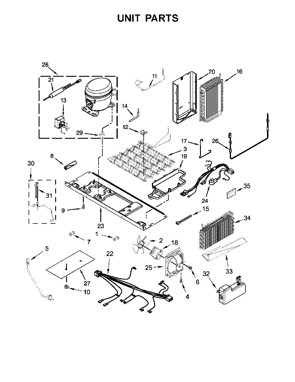 Unit parts Diagram and Parts List for 10651762511  Kenmore Refrigerator