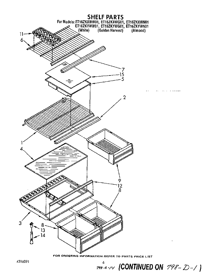 SHELF Diagram and Parts List for ET16ZKYWG01  Whirlpool Refrigerator