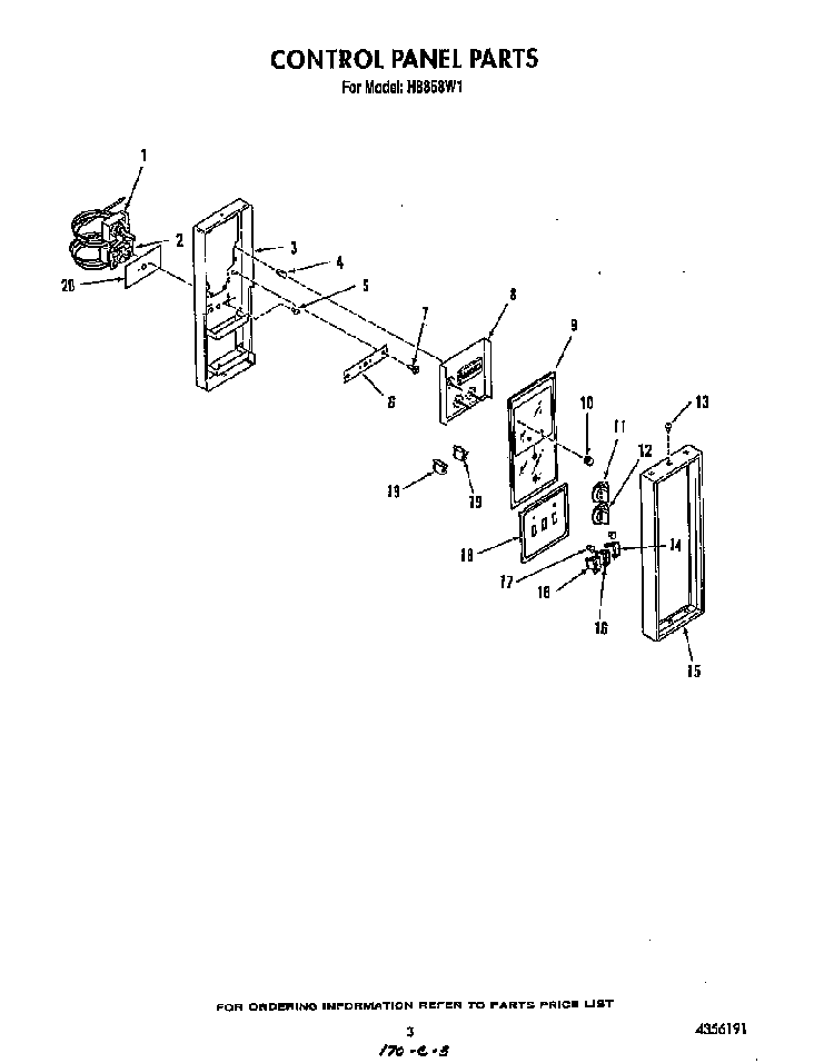 Control Panel Diagram and Parts List for H8858*1  Roper Range