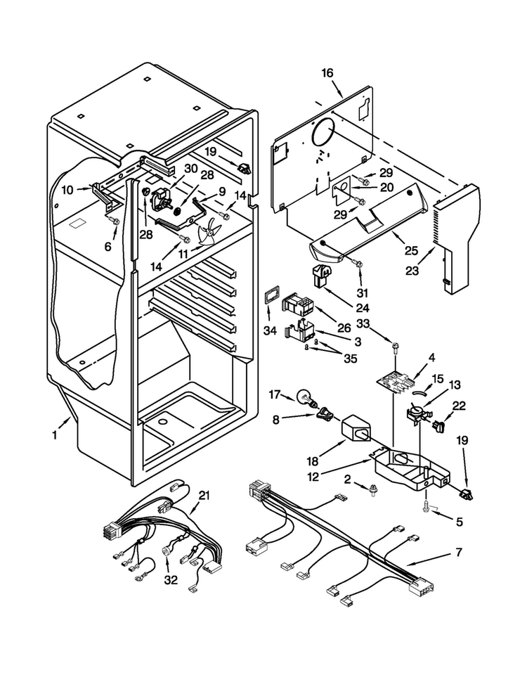 Liner Parts Diagram and Parts List for W6RXNGFWS02  Whirlpool Refrigerator