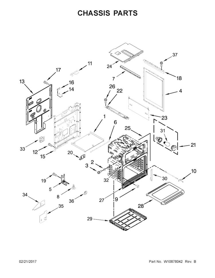 Chassis Parts Diagram and Parts List for KFGD500ESS02  KitchenAid Range