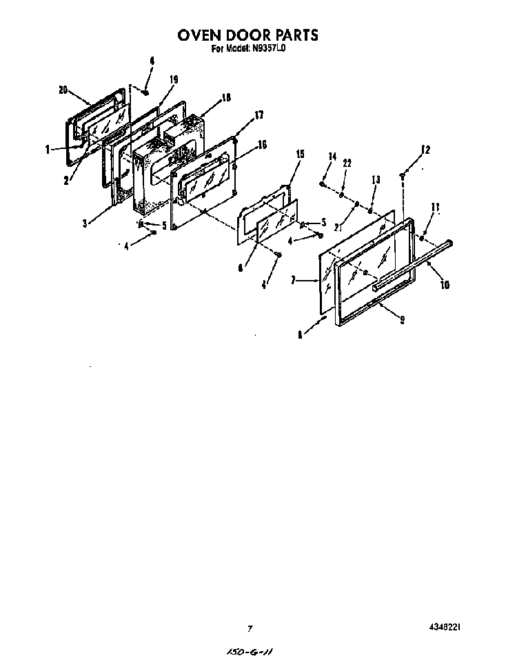 Oven Door Diagram and Parts List for N9357*0  Roper Range
