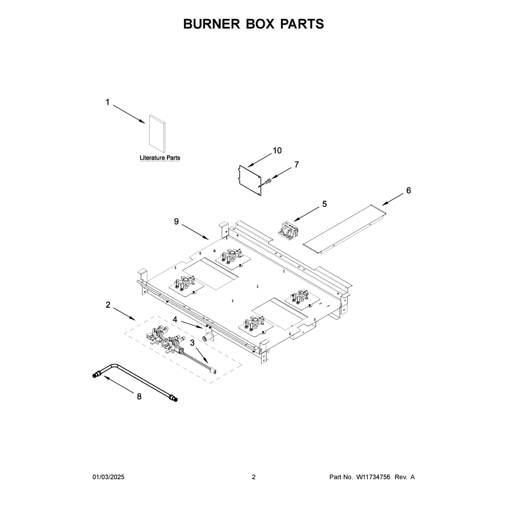 Burner Box Parts Diagram and Parts List for KFGC500JAV07  KitchenAid Range