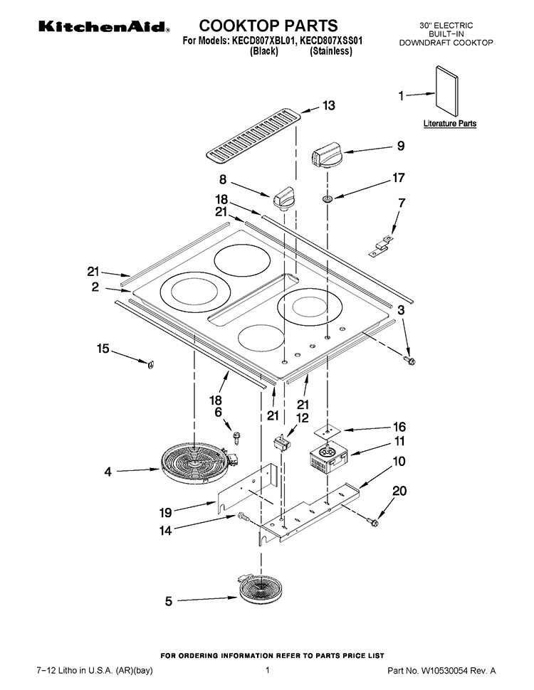 COOKTOP PARTS Diagram and Parts List for KECD807XSS01  KitchenAid Cooktop