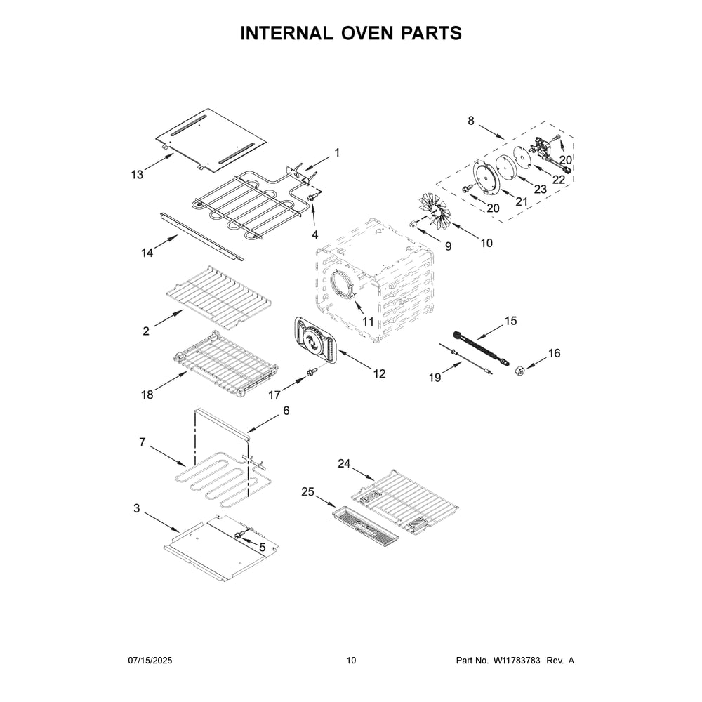 Internal Oven Parts Diagram and Parts List for KOED727SPS00  KitchenAid Wall Oven
