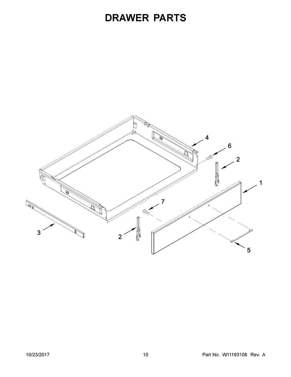 Drawer Parts Diagram and Parts List for WEGA25H0HZ0  Whirlpool Range