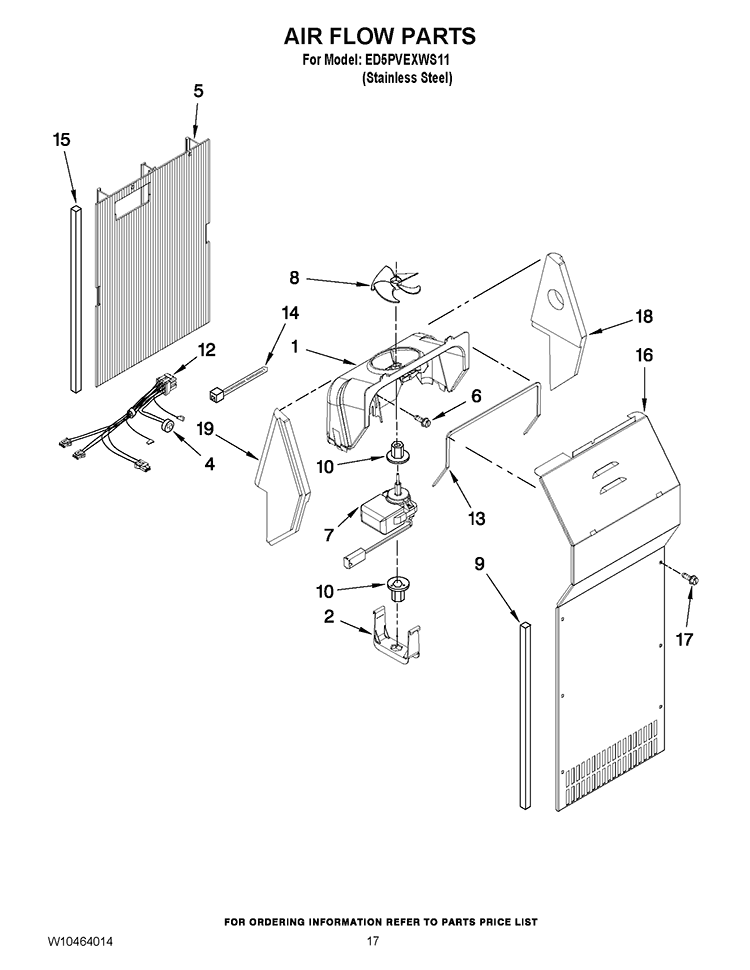 AIR FLOW PARTS Diagram and Parts List for ED5PVEXWS11  Whirlpool Refrigerator