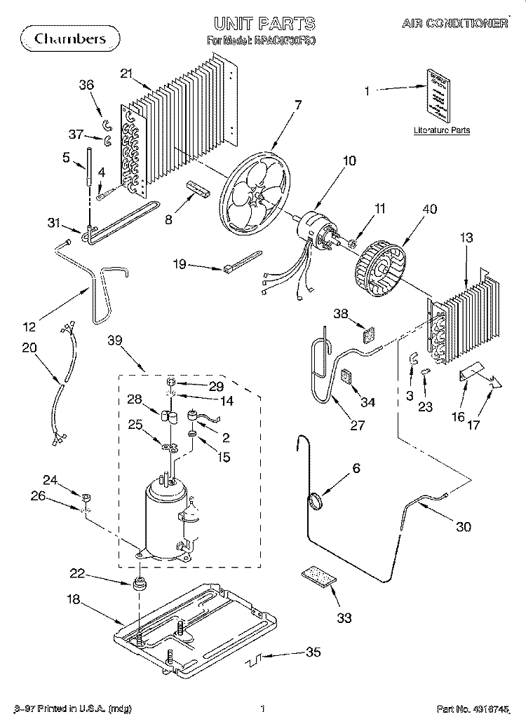 UNIT, LITERATURE Diagram and Parts List for BPAC0700FS0  KitchenAid Air Conditioner