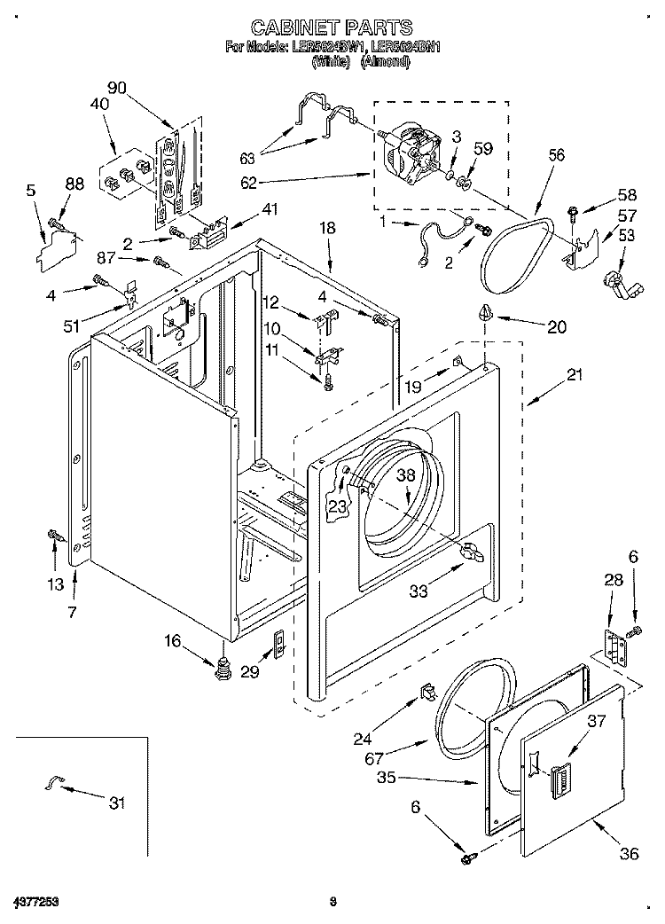 SECTION Diagram and Parts List for LER5624BN1  Whirlpool Dryer