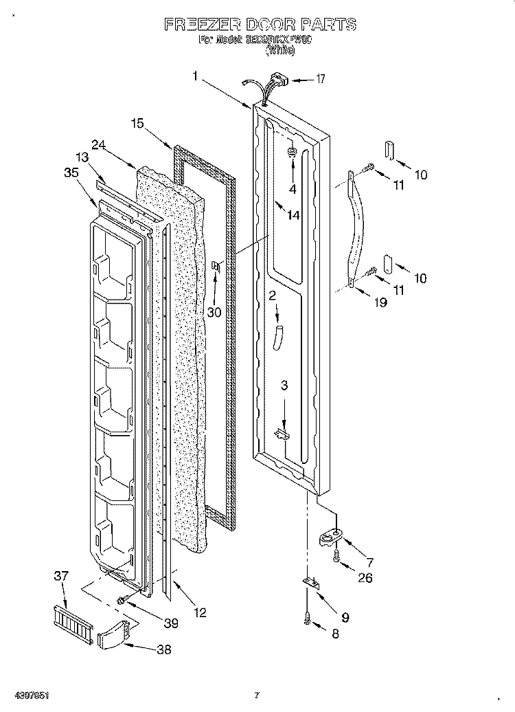 FREEZER DOOR Diagram and Parts List for 6ED20TKXFW00  Whirlpool Refrigerator