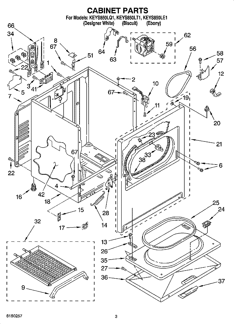 CABINET PARTS Diagram and Parts List for KEYS850LE1  KitchenAid Dryer