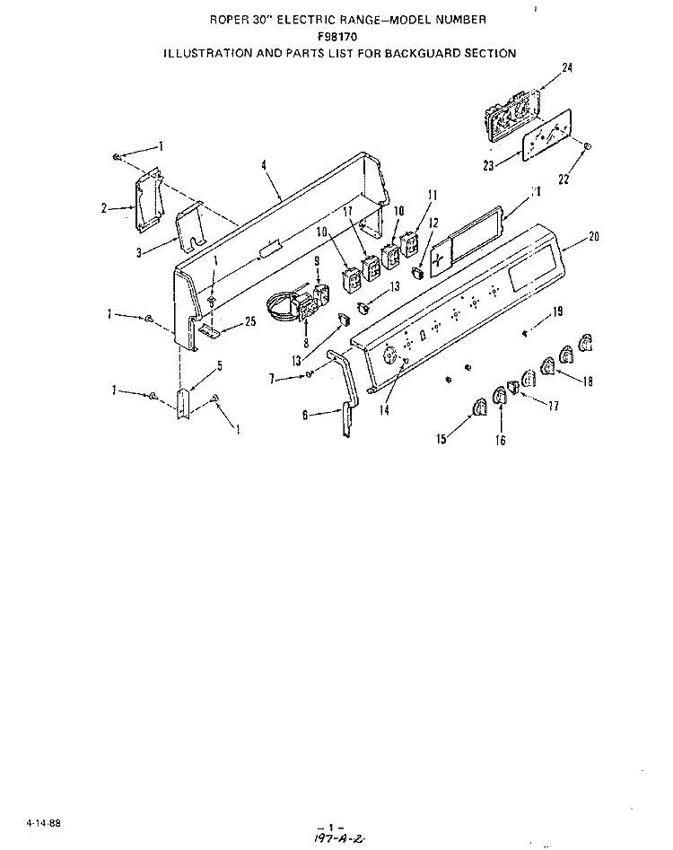 BACKGUARD , LIT/OPTIONAL Diagram and Parts List for F9817W0  Roper Range