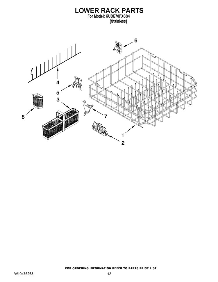 LOWER RACK PARTS Diagram and Parts List for KUDE70FXSS4  KitchenAid Dishwasher