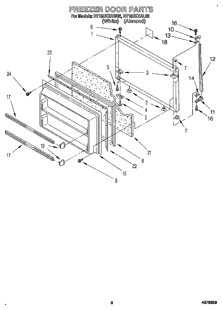 FREEZER DOOR Diagram and Parts List for RT18DKXAL02  Roper Refrigerator