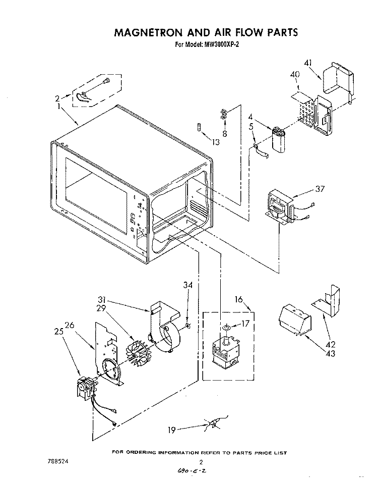 MAGNETRON AND AIRFLOW Diagram and Parts List for MW3000XP2  Whirlpool Microwave