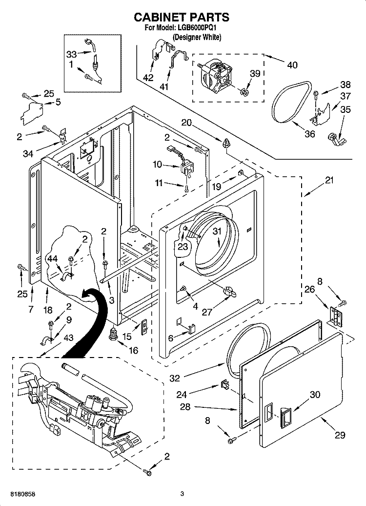 CABINET PARTS Diagram and Parts List for LGB6000PQ1  Whirlpool Dryer