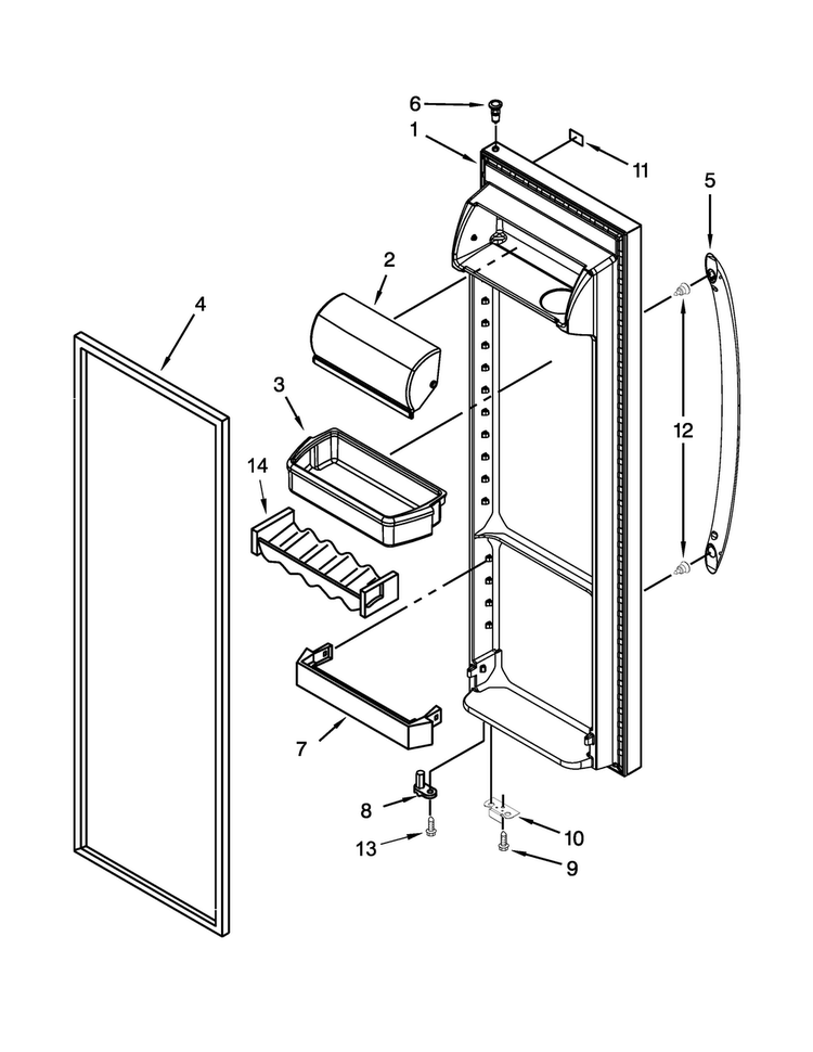 Refrigerator Door Parts Diagram and Parts List for WRS342FIAM02  Whirlpool Refrigerator