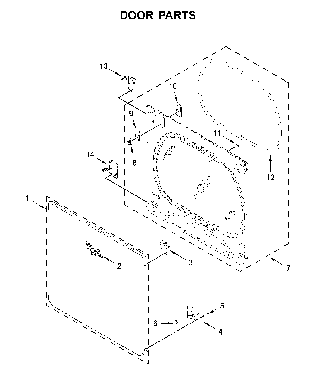 Door parts Diagram and Parts List for WGD8120HW0  Whirlpool Dryer