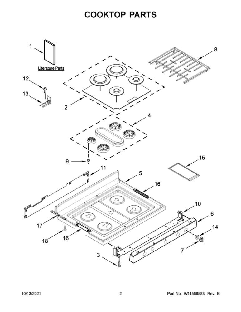 Cooktop Parts Diagram and Parts List for WFG775H0HV2  Whirlpool Range