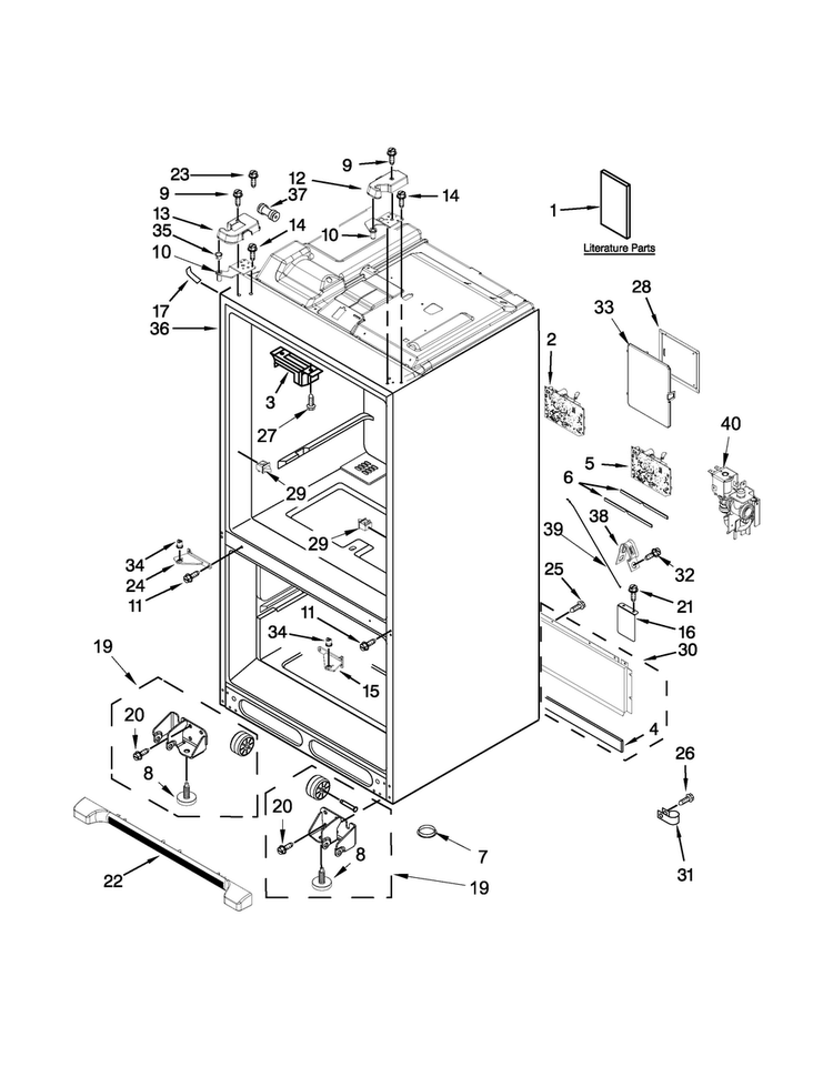 Cabinet Parts Diagram and Parts List for 7WF736SDAM11  Whirlpool Refrigerator