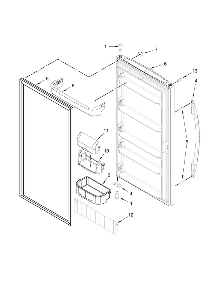 Door Parts Diagram and Parts List for WRF57R18DM00  Whirlpool Refrigerator