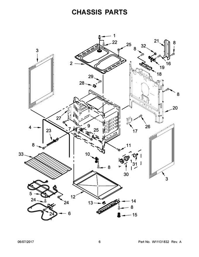 04 - Chassis Parts Diagram and Parts List for WFC150M0EB1  Whirlpool Range