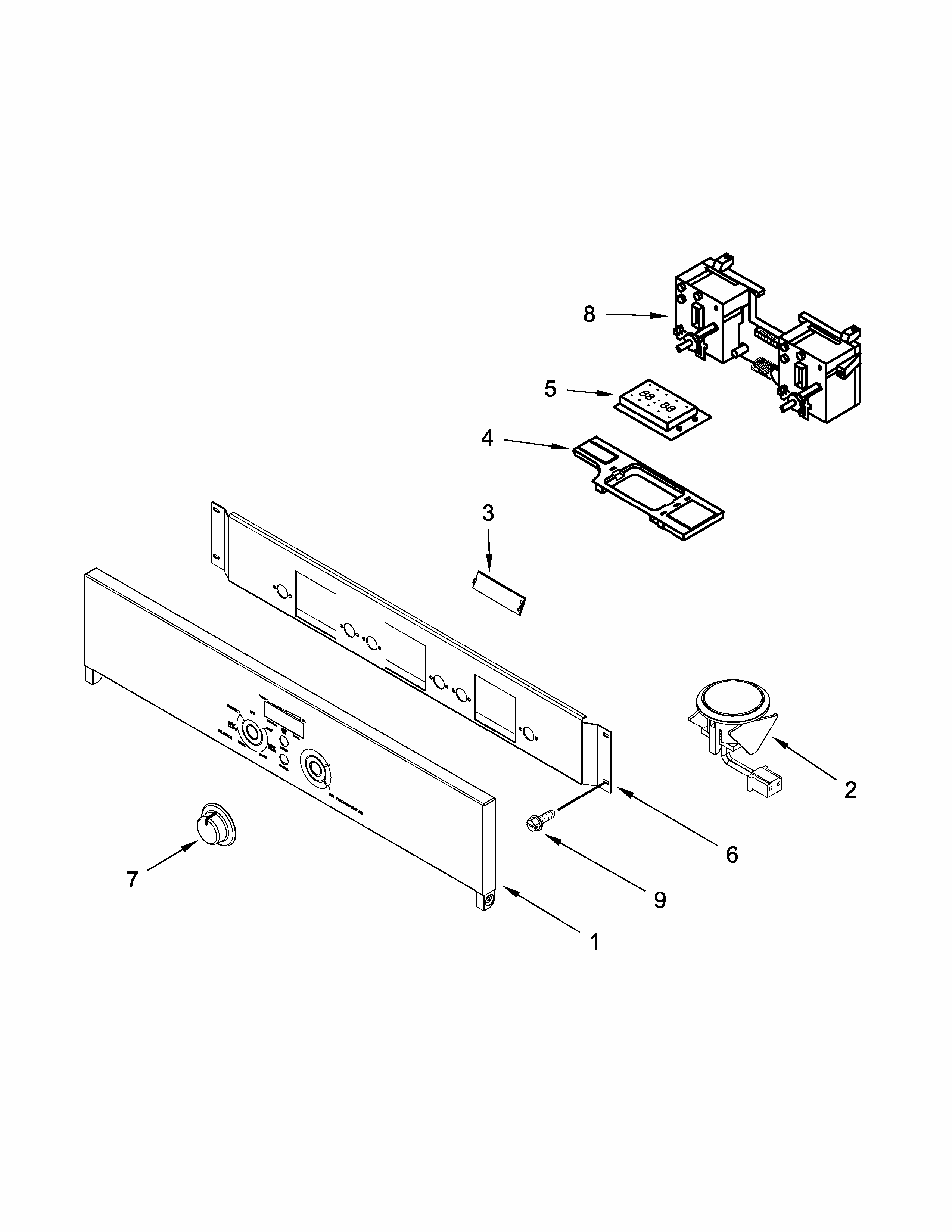 Control Panel Parts Diagram and Parts List for IBS350PYB01  Whirlpool Wall Oven