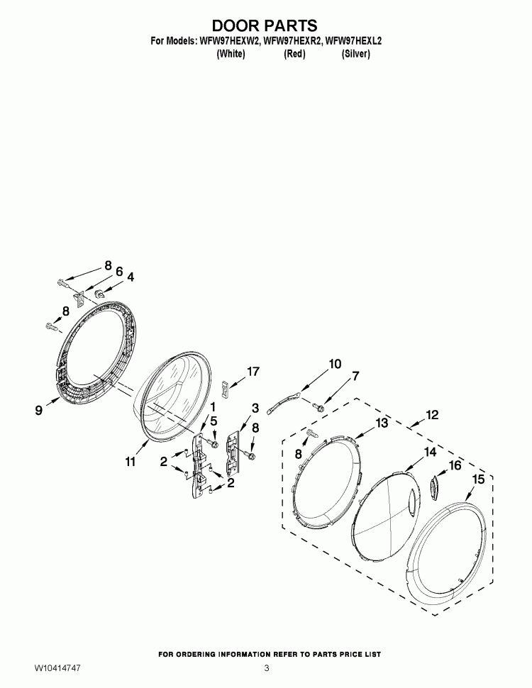 DOOR PARTS Diagram and Parts List for WFW97HEXL2  Whirlpool Washer