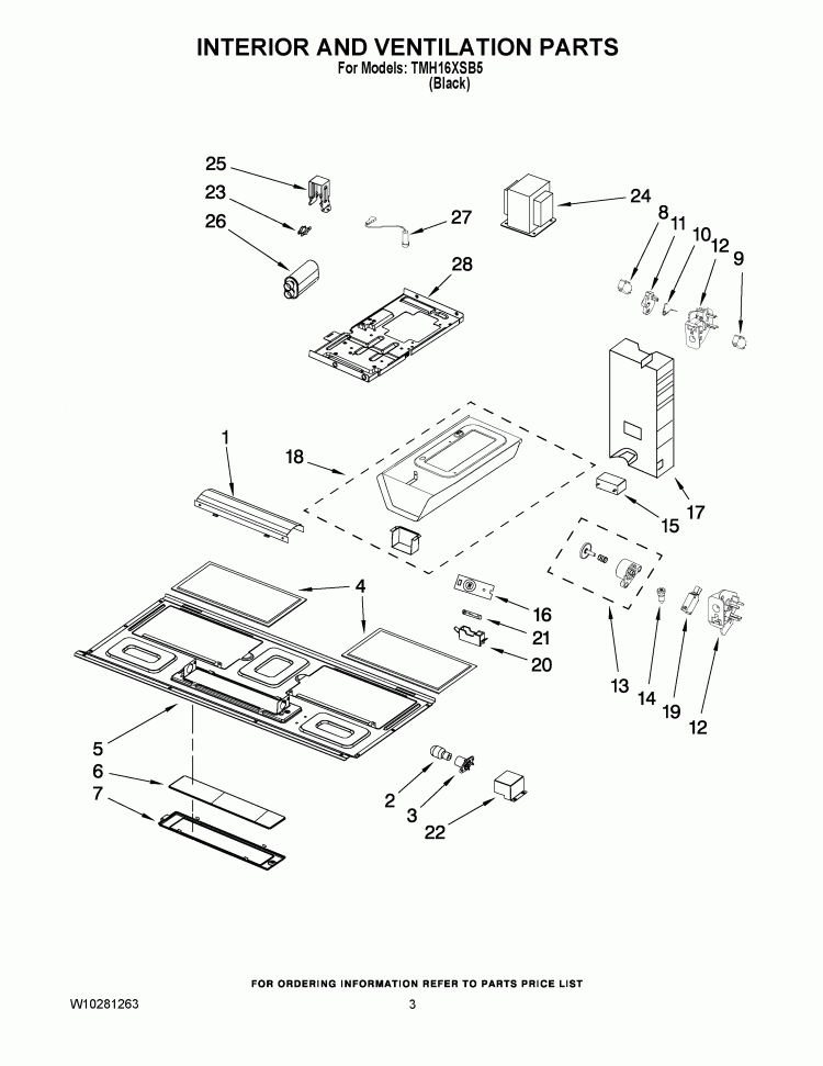 INTERIOR AND VENTILATION PARTS Diagram and Parts List for TMH16XSB5  Estate Microwave