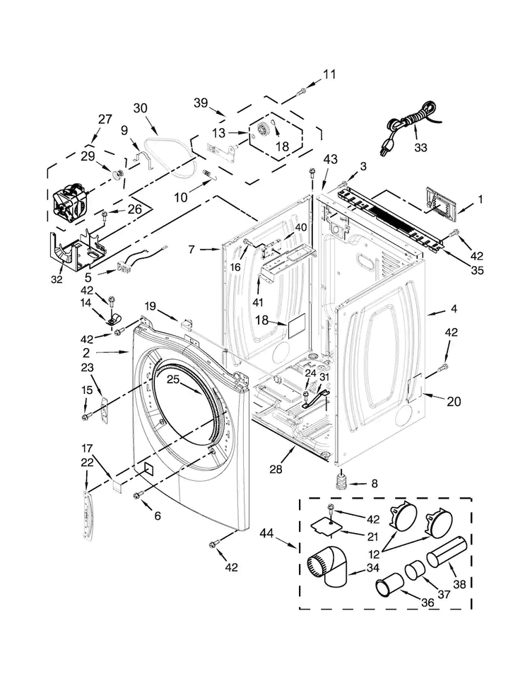 Cabinet Parts Diagram and Parts List for WGD95HEDU1  Whirlpool Dryer