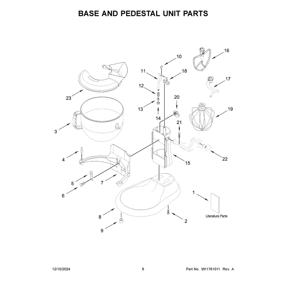 Base And Pedestal Unit Parts Diagram and Parts List for 5KSM60SPXPWH0  KitchenAid Mixer