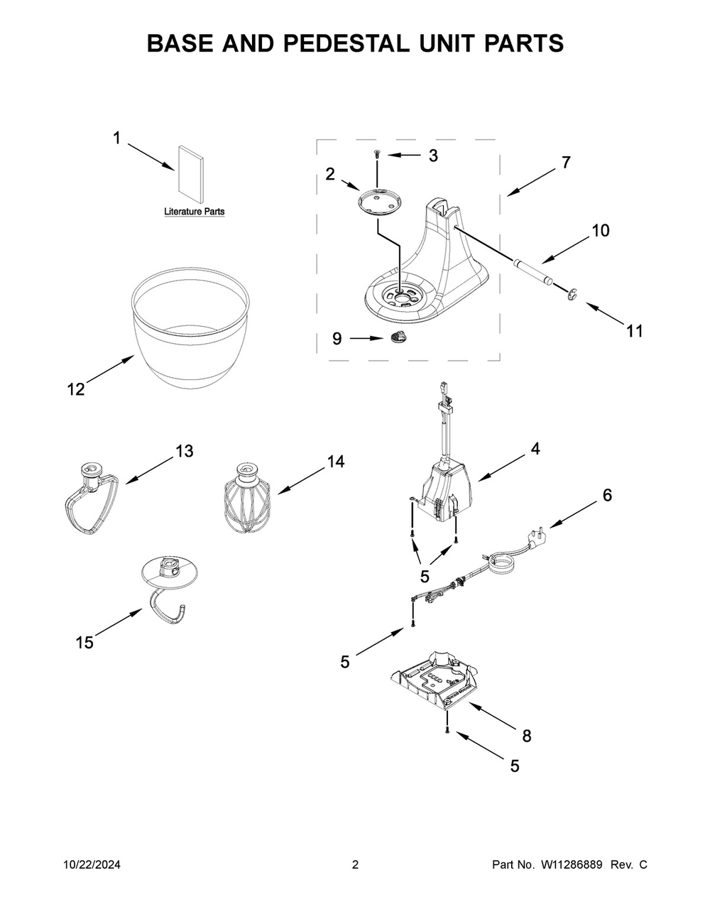 02 - Base And Pedestal Unit Parts Diagram and Parts List for KSM3306QER0  Whirlpool Mixer