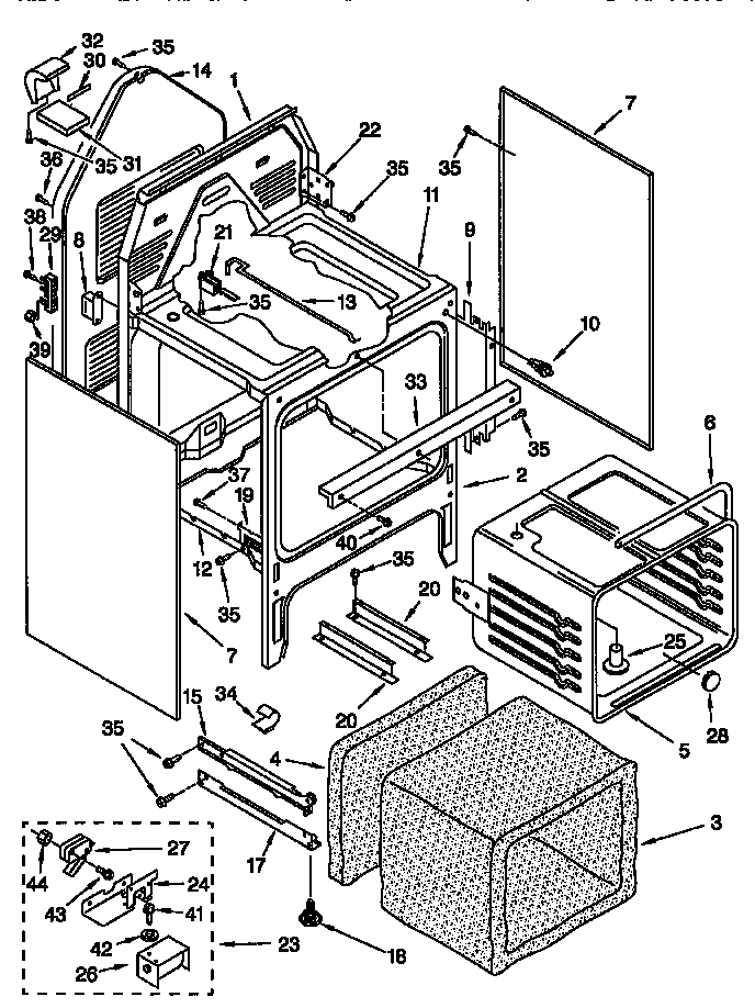 Oven Chassis Diagram and Parts List for GGP84800  Whirlpool Range