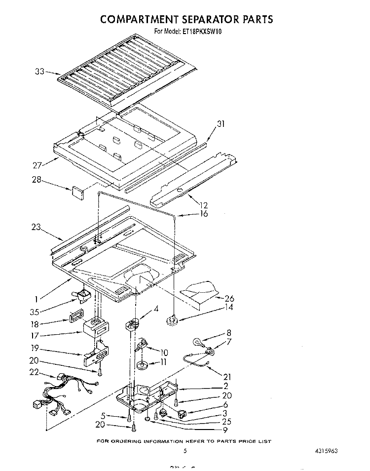 COMPARTMENT SEPARATOR Diagram and Parts List for ET18PKXSW10  Whirlpool Refrigerator
