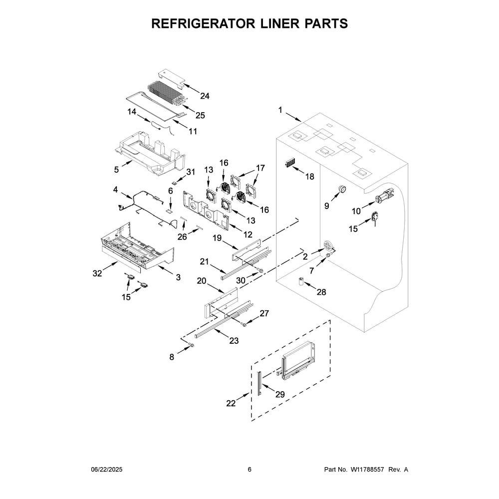 Refrigerator Liner Parts Diagram and Parts List for KBBL306ESS06  KitchenAid Refrigerator