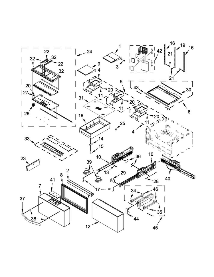Shelf Parts Diagram and Parts List for WRV976FDEM01  Whirlpool Refrigerator