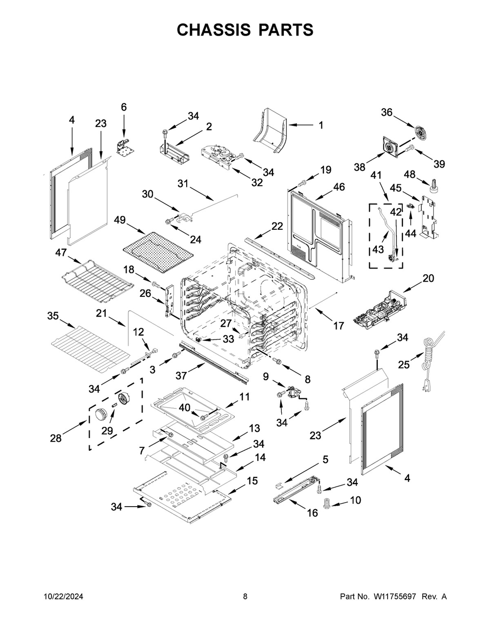 05 - Chassis Parts Diagram and Parts List for WFGS7530RV1  Whirlpool Range
