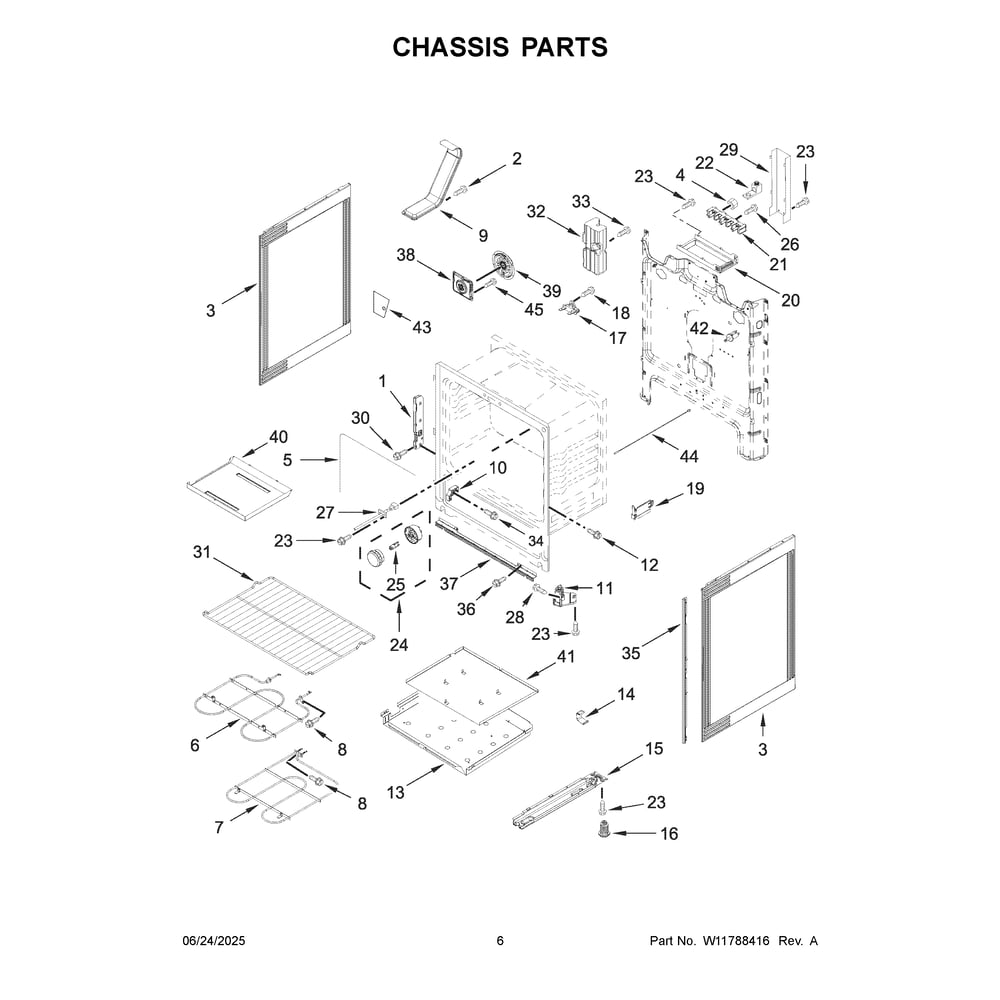 Chassis Parts Diagram and Parts List for WFES4530SS0  Whirlpool Range