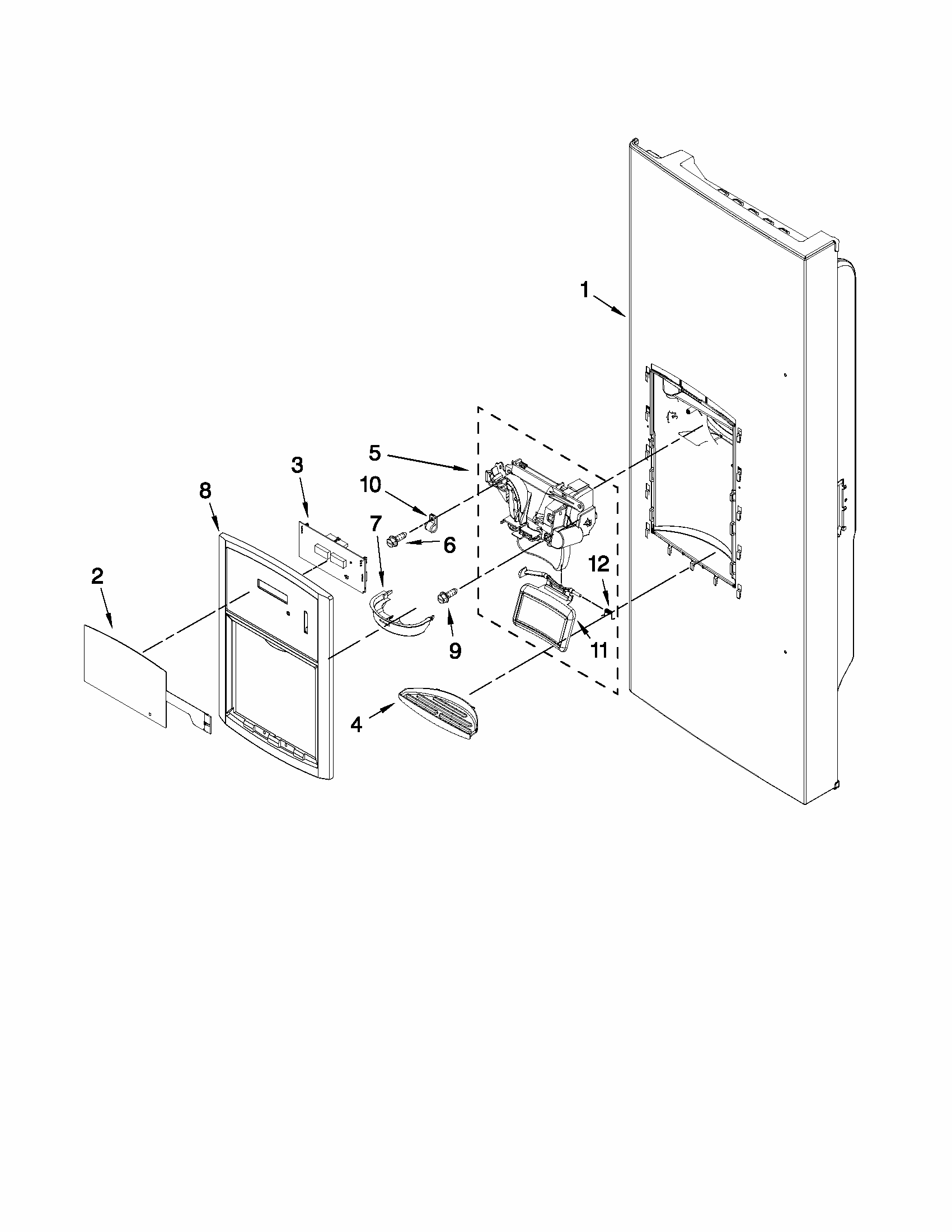 Dispenser Front Parts Diagram and Parts List for 59679542015  Kenmore Refrigerator