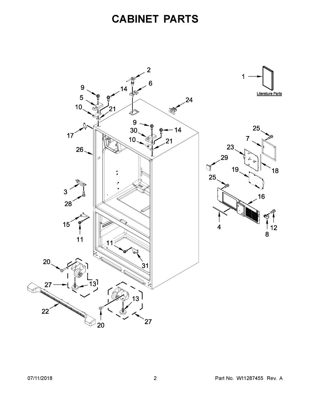 Cabinet Parts Diagram and Parts List for IX7DDEXGZ002  Whirlpool Refrigerator