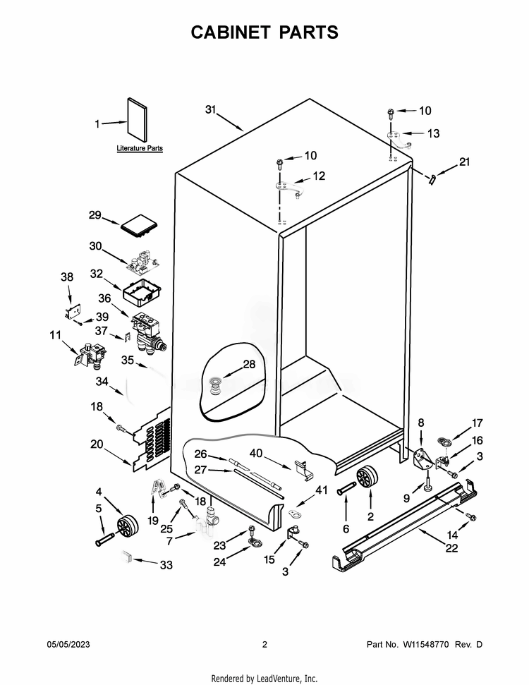 Cabinet Parts Diagram and Parts List for WRS588FIHB04  Whirlpool Refrigerator
