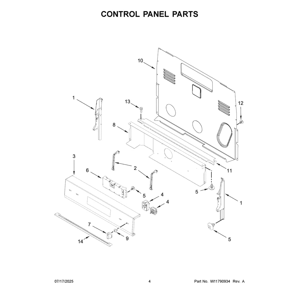 Control Panel Parts Diagram and Parts List for WFES3330RS2  Whirlpool Range