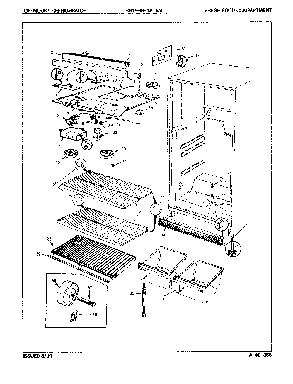 03 - Fresh Food Compartment Diagram and Parts List for RB15HA-1AL  Whirlpool Refrigerator