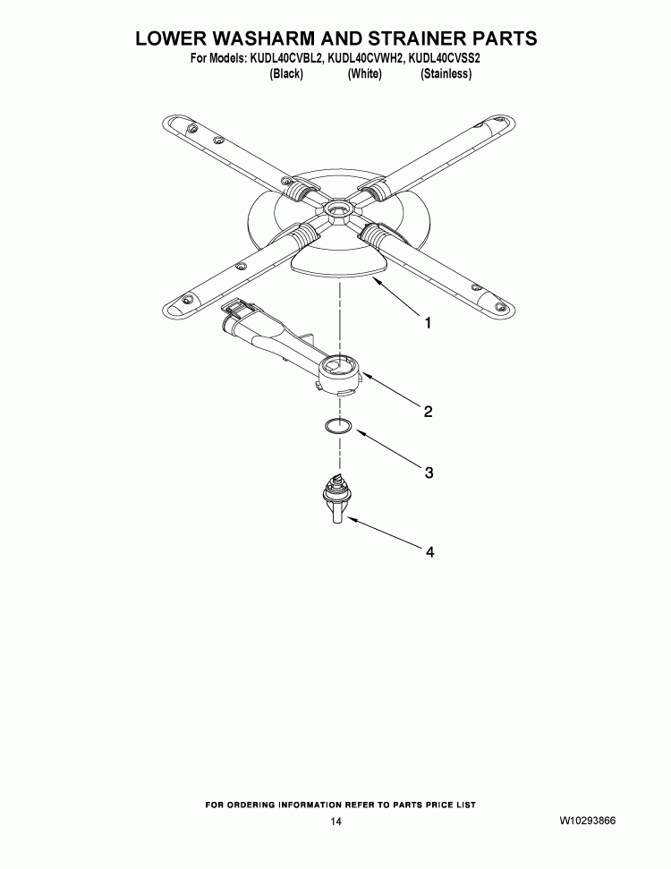 LOWER WASHARM AND STRAINER PARTS Diagram and Parts List for KUDL40CVBL2  KitchenAid Dishwasher