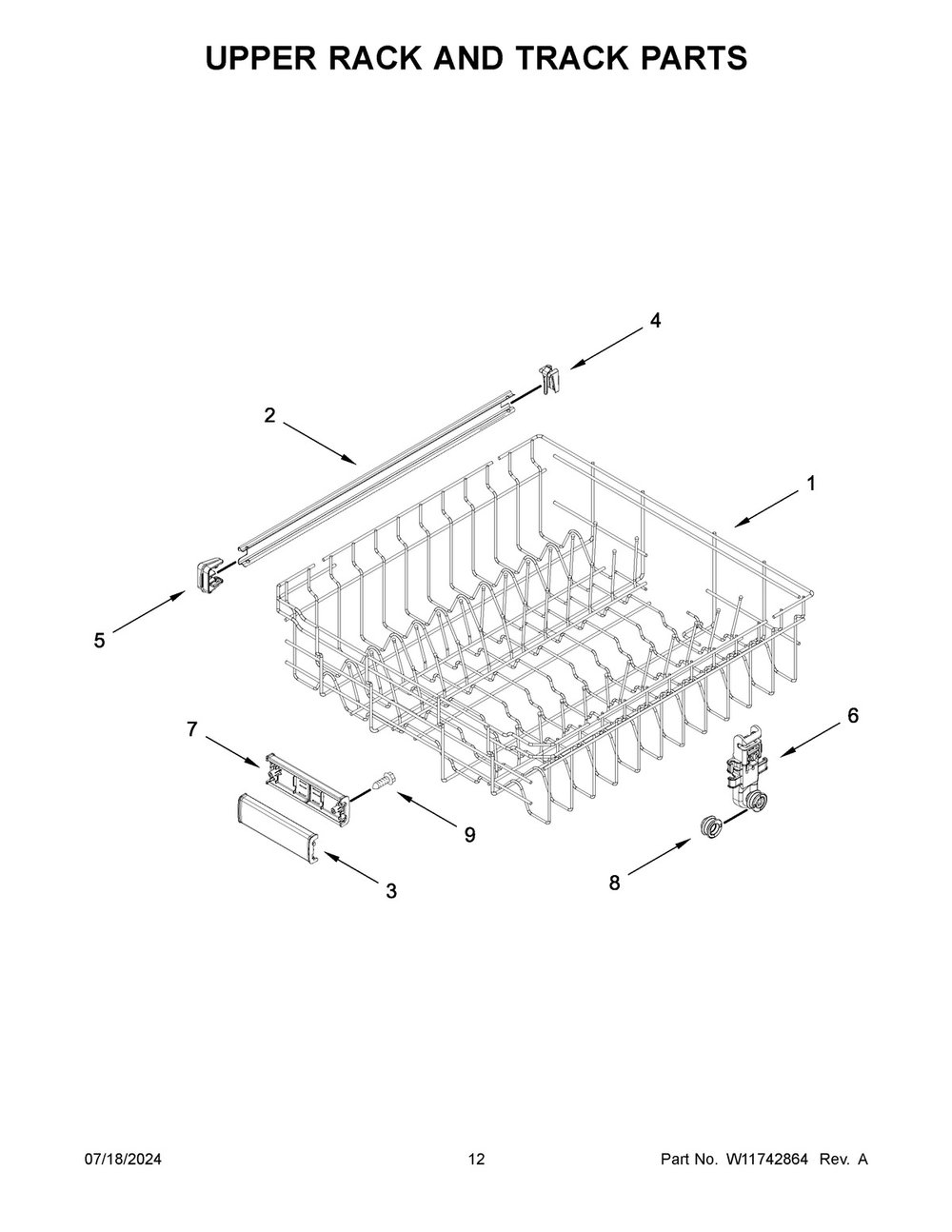 07 - Upper Rack And Track Parts Diagram and Parts List for MDFS3924RW0  Whirlpool Dishwasher