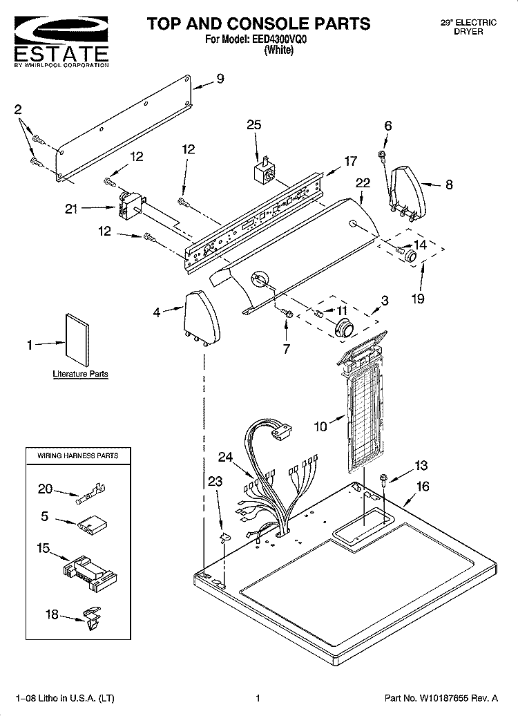 TOP AND CONSOLE PARTS Diagram and Parts List for EED4300VQ0  Estate Dryer