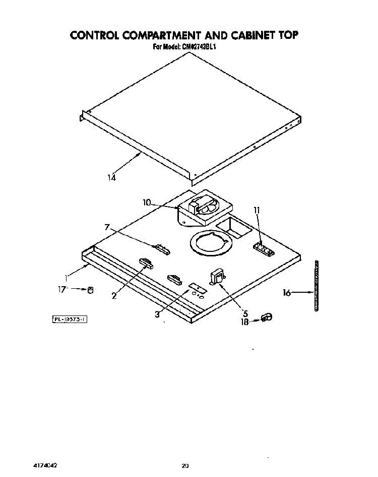 Control Compartment And Cabinet Top Diagram and Parts List for CMO2743BL1  KitchenAid Microwave